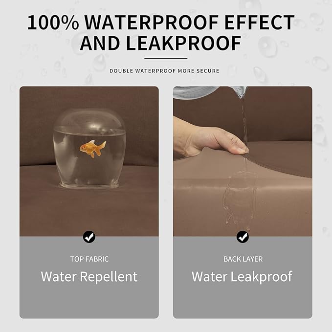 Easy-Going 100% Dual Waterproof Oversized Cover Stretch Soft Couch Cover for Dogs, Sofa Slipcover for 3 Separate Cushion Couch Leakproof Furniture Protector for Kids, Pets Brown