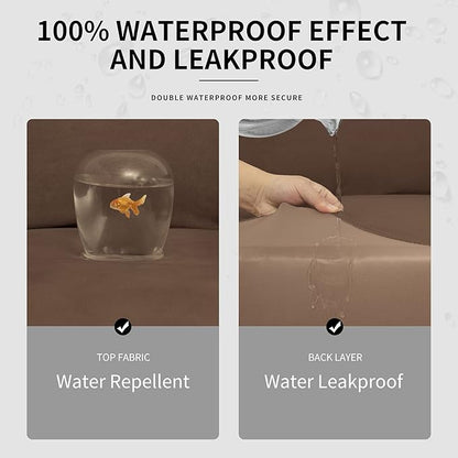 Easy-Going 100% Dual Waterproof Stretch Soft Couch Cover for Dogs, Sofa Slipcover for 3 Separate Cushion Couch Leakproof Furniture Protector for Kids, Pets Brown