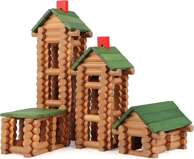 Wondertoys 328 Pcs Wooden Logs Set Ages 3+, Classic Building Log Toys for Kids, Creative Construction Engineering Educational Gifts