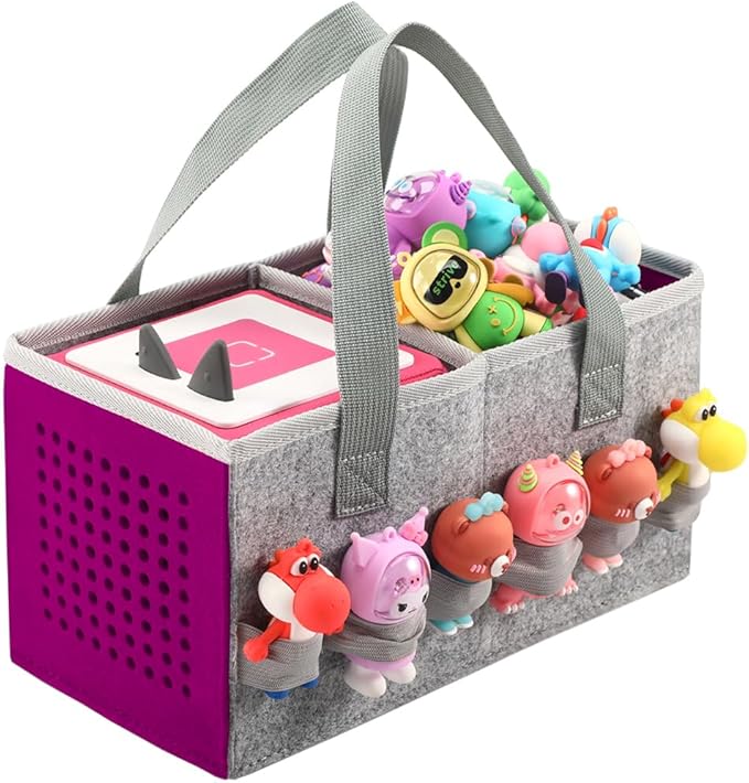 PISOSN Carrying Case for Toniebox Starter Set and Tonies Figurines, Travel Felt Cloth Musical Toy Folding Bag for Toniebox 2 & Accessories (Purple)