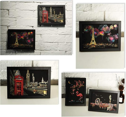 Magic Scratch Art Paper(7.9"x5.5"), Rainbow Landscape Engraving Art Mini Scratchboard Pads for Adults and Kids, Art & Crafts Set: 12 Sheets Scratch Postcard Cards & Drawing Pens, Brush (City Living)