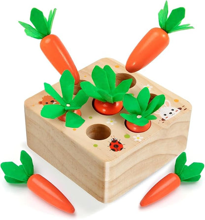 Montessori Toys for 1 Year Old, Montessori Baby Carrots Toy for 6-12 Months, Educational Wooden Carrot Harvest Game for Shape Sorting & Easter Toys, Birthday Gifts for Babies Boys Girls