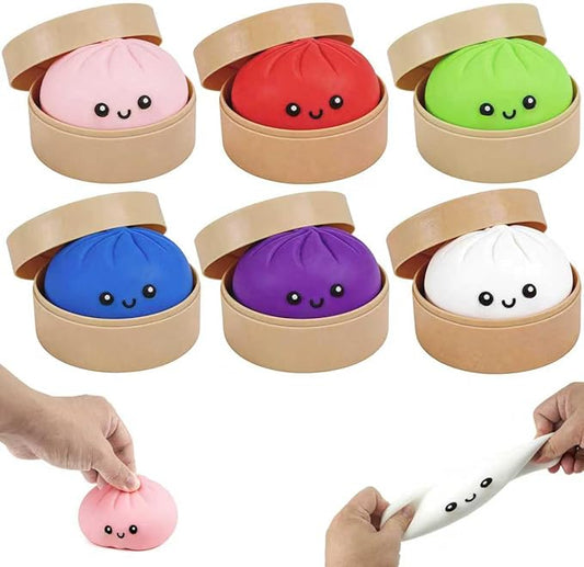 6PCS Dumpling Squishies, Dumpling Squishy with Smile, Stress Relief Anxiety Squeeze Toys with Food Steamer, for Birthday Gifts, Party Favors, Classroom Prizes, Easter Basket Stuffers