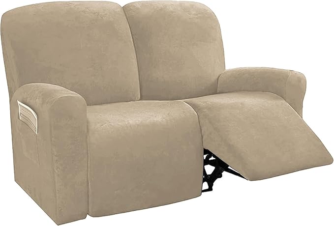 NORTHERN BROTHERS Stretchy Recliner Chair Covers, Velvet Recliner Covers, Lazy Boy Chair Cover (Khaki, loveseat)