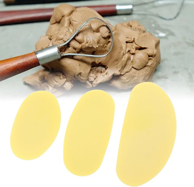 3Pcs Soft Rubber Rib for Pottery Clay, 3 Sizes Ceramic Sculpting Essential Tool for Pottery DIY Craft Work (Yellow)
