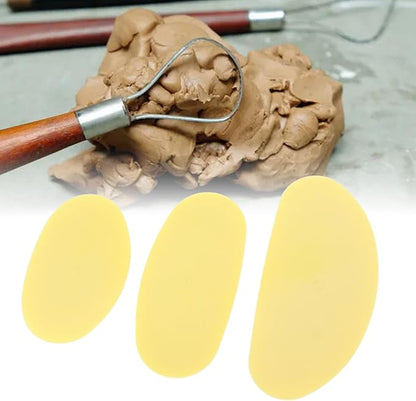 3Pcs Soft Rubber Rib for Pottery Clay, 3 Sizes Ceramic Sculpting Essential Tool for Pottery DIY Craft Work (Yellow)