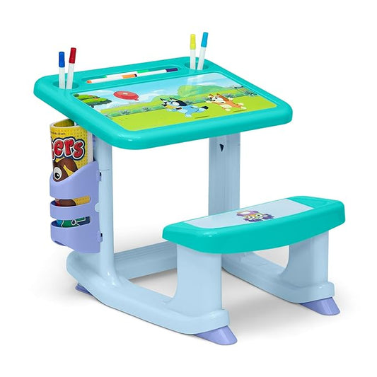Bluey Draw and Play Desk by Delta Children – Includes 10 Markers and Coloring Book, Blue