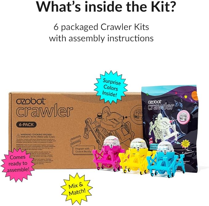 Crawler for Evo Robot - Interactive Programming Accessory, Enhances STEM Education, Develops Critical Thinking, Ideal for Kids Ages 8-13, Surprise Colors, 6 Kits, Evo Required Not Included