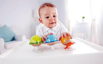 Hape Put-Stay Rattle Set | Three Sea Animal Suction Rattle Toys, Baby Educational Toy Set