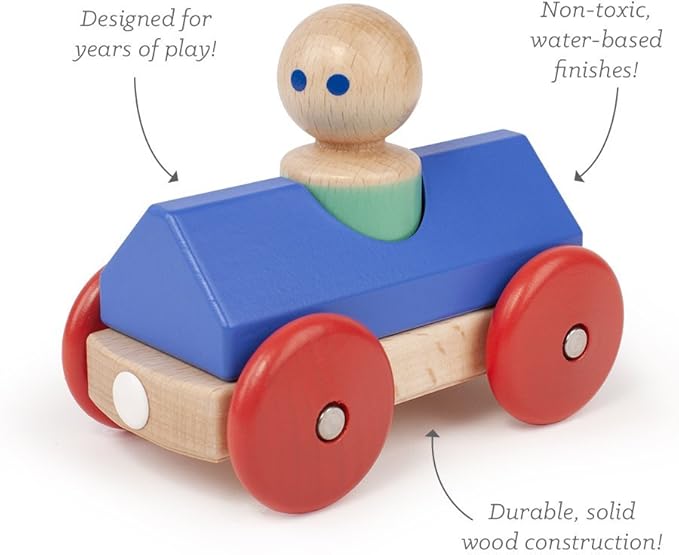 3 Piece Tegu Magnetic Racer Building Block Set, Blue Big Top