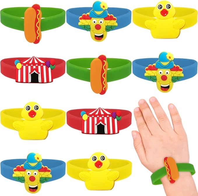 ArtCreativity Carnival Rubber Bracelets for Kids, Set of 12, Colorful Stretchy Rubber Wristbands for Boys and Girls, Fun Birthday Party Favors for Children, Goodie Bag Fillers, Carnival Prize