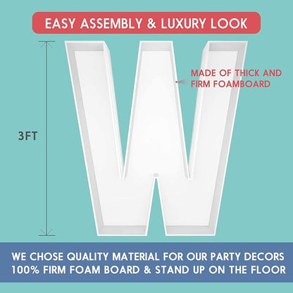 3FT Tall Mosaic Balloon Frame Letters Big Marquee Light Up Letters DIY Kit for Birthday Party Wedding Backdrop Decor Letter W Pre-Cut Foam Board
