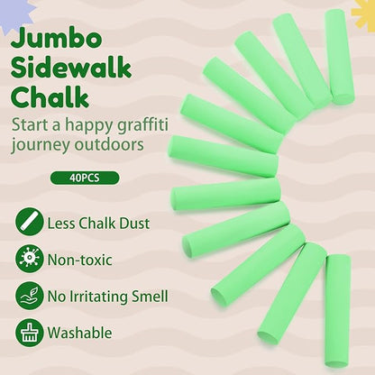 Fulmoon 40 Pcs Jumbo Sidewalk Chalk for Kids Outdoor Art Non Toxic Large Washable Street Chalk for Adults Drawing Painting Graffiti Classroom(Fruit Green,Round Style)