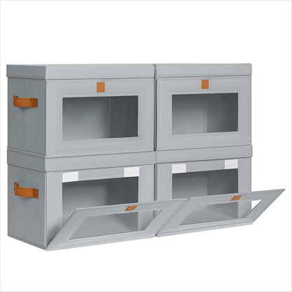 Homsorout Small Fabric Storage bins - Collapsible Storage Bins with Open Window, 4 Pack Closet Baskets for Shelves, Stackable Decorative Boxes for Home, Dorm, Grey, 13.7"x 9.8" x 9.8"