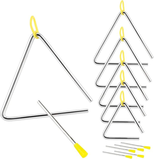 MUKCHAP 6 Pack Musical Triangle Instrument Set, 4, 5, 6, 7, 8, 9 Inch Percussion Instrument with Striker, Musical Steel Triangle for Ornament