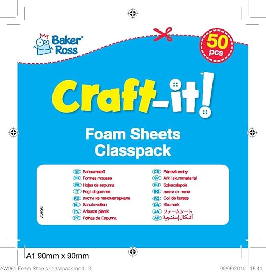 Baker Ross AW961 Foam Sheets Classpack - Pack of 50, Class Pack of Craft Pages for Kids Arts and Craft Activities, Great for Cutting, Gluing or Sewing!