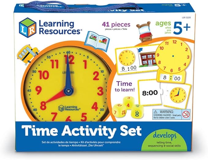 Learning Resources Time Activity Set - 41 Pieces, Ages 5+,Clock for Teaching Time, Telling Time, Homeschool Supplies, Montessori Clock