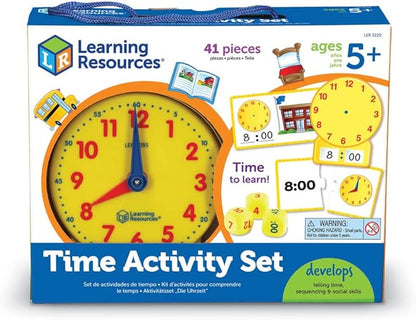 Learning Resources Time Activity Set - 41 Pieces, Ages 5+,Clock for Teaching Time, Telling Time, Homeschool Supplies, Montessori Clock