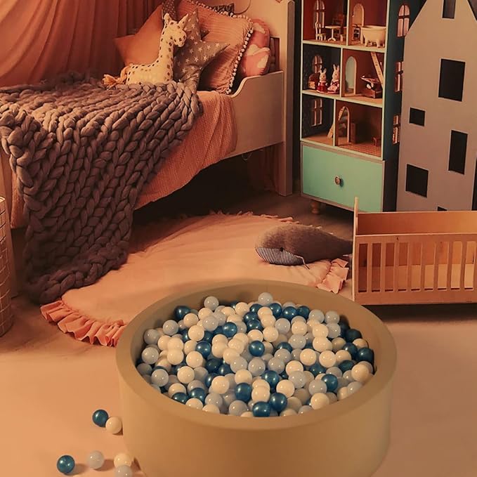 GOGOSO Ball Pit Balls Blue Balls for Ball Pits, Baby Pool for Babies, Kids, Toddlers, Boys, Phthalate Free BPA Free, Pack of 100 with Storage Bag, with Color Pearl Blue, Light Blue, White