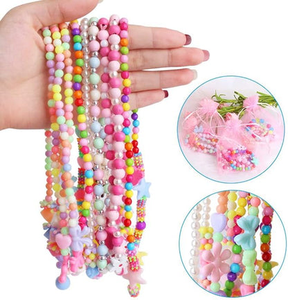 ONESING 22 Pcs Toddler Costume Jewelry Gift Princess Necklace Bracelet Set Girls Play Jewelry Kit Necklace Bracelet for Kids Play Dress Up