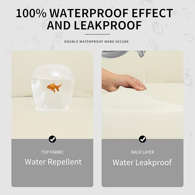 Easy-Going 100% Dual Waterproof Oversized Cover Stretch Soft Couch Cover for Dogs, Sofa Slipcover for 3 Separate Cushion Couch Leakproof Furniture Protector for Kids, Pets Ivory