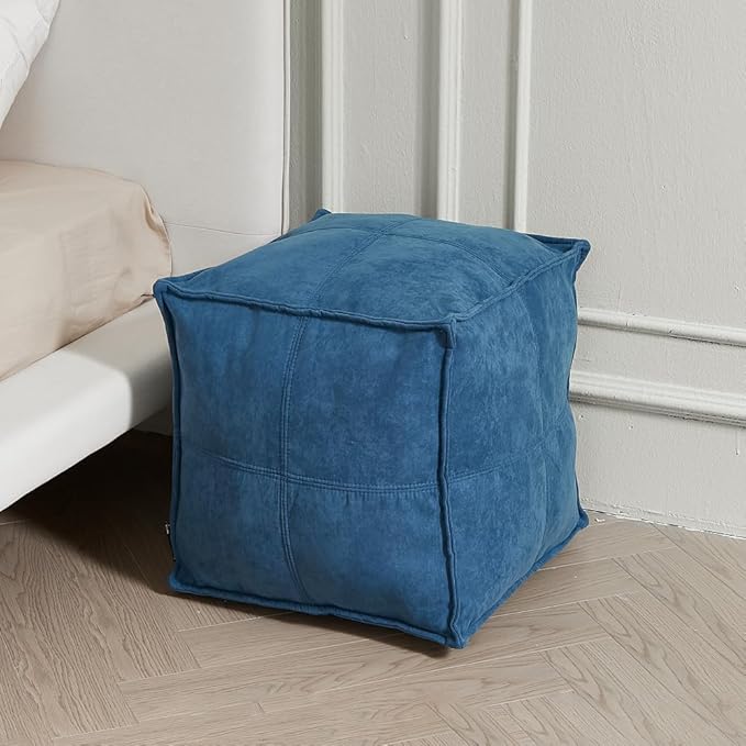 Louis Donné Unstuffed Pouf Ottoman, Square Supersoft Pouf Cover with Storage Solution, Foot Stool for Living Room, Home Decor, Christmas Decoration, 17x17 - Blue (Only Cover)