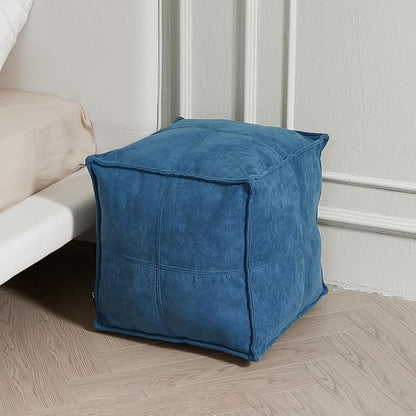 Louis Donné Unstuffed Pouf Ottoman, Square Supersoft Pouf Cover with Storage Solution, Foot Stool for Living Room, Home Decor, Christmas Decoration, 17x17 - Blue (Only Cover)