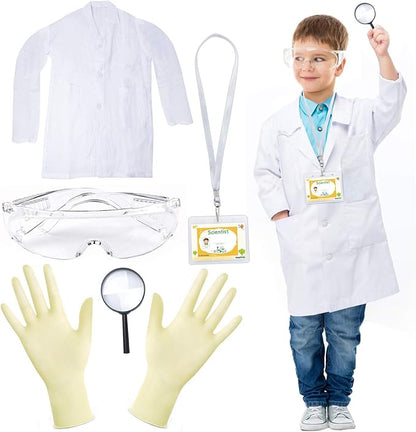 Beelittle Kids Scientist Lab Coat Costume Dress Up with Goggles ID Card Science Experiment Set for Age 3-10