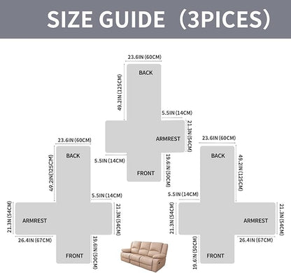 Easehomey Waterproof Recliner Sofa Cover,Non-Slip Reclining Sofa Covers for 3 Seat,Washable Reclining Sofa Cover Furniture Protector with Elastic Straps Pocket for Kids, Pets(Light Gray,3Seat)