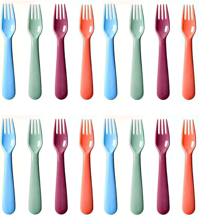 16Pcs Kids Plastic Forks, Macaron-Colored Kids Eating Utensils, Reusable Toddler Silverware Set, BPA Free, Ideal for School Lunch, Camping, Travel, Party Favors, Dishwasher Safe