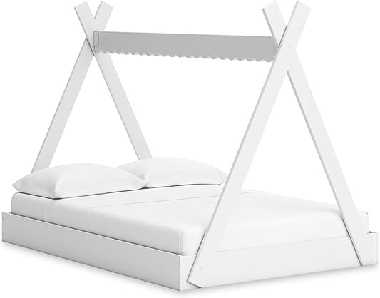Signature Design by Ashley Hallityn Casual Youth/Toddler Floor Full Tent Bed, No Box Spring Needed, White