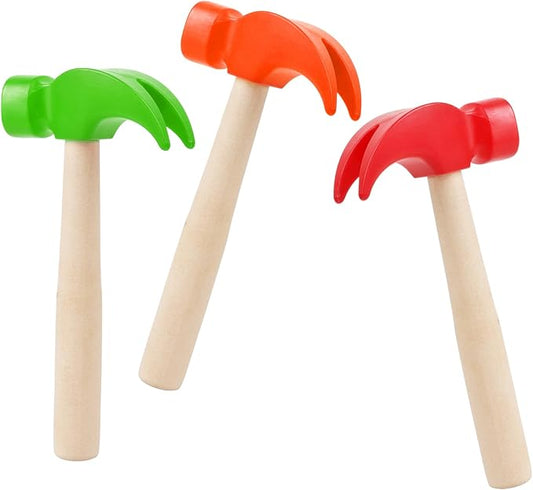 Fowecelt 3 Pack Wooden Hammer Toys Simulation Hammers Maintenance Tools Educational Toys for Kids Birthday Party Games Supplies