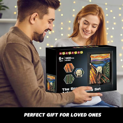 HOGOKIDS The Scream Artwork Building Set - 3D Wall Art Building Kit for Home Office Décor Display Framed DIY Painting Building Blocks Creative Activity for Teens Adults Ideas Birthday Gift - 1800 PCS