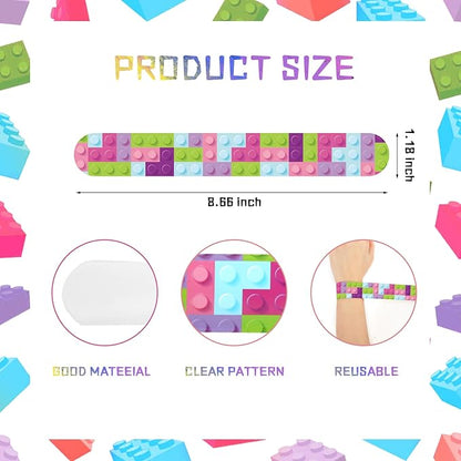48 Pcs Building Block Slap Bracelet, Building Block Birthday Party Favors Supplies Building Block Birthdays Party Decorations for Boys Girls Toys Gifts Gifts Classroom Prize Reward