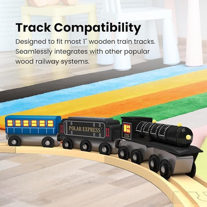 Masterpieces – The Polar Express Train, 3 Piece Set, Officially Licensed Collector’s Edition Toy, Wooden Magnetic Engine and Cars, Kids Toddlers Boys and Girls, Ages 3+