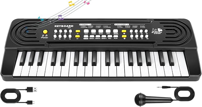 Kids Toddler Toy Piano Keyboard - 37 Key Pianos for Kid Music Toys Instruments with Microphone | Explore Creativity, Perfect Birthday for 3-8 Year Old (Black)
