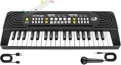 Kids Toddler Toy Piano Keyboard - 37 Key Pianos for Kid Music Toys Instruments with Microphone | Explore Creativity, Perfect Birthday for 3-8 Year Old (Black)