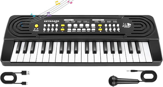 Kids Toddler Toy Piano Keyboard - 37 Key Pianos for Kid Music Toys Instruments with Microphone | Explore Creativity, Perfect Birthday for 3-8 Year Old (Black)