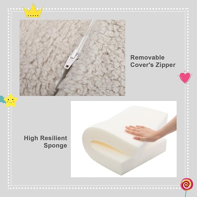 ALIMORDEN 2-in-1 Flip Out Cuddly Sherpa Toddler Couch, Convertible Sofa to Lounger, Light Grey