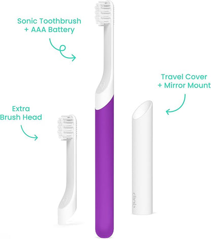 Quip Sonic Toothbrush for Kids with Timer - Includes Extra Brush Head and Travel Cover Mount - Electric, Soft Bristle Refill Head, Rubber Handle, 3 Month Battery Life - Travel Toothbrush - Purple