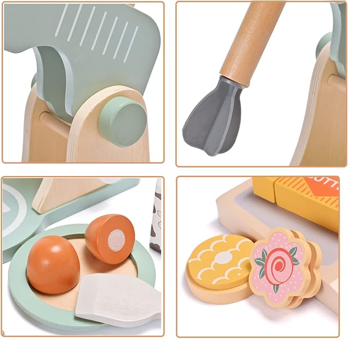 Play Kitchen Accessories, Pretend Play Food Sets for Kids Kitchen, Wooden Toy Mixer Set, Blender Bake Cookies Playset Cooking Kitchen Accessories Toys for Boys Girls Ages 3+