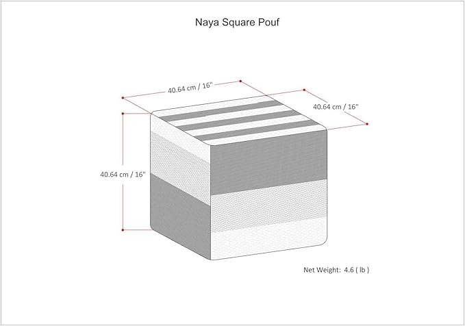 SIMPLIHOME Naya 16 Inch Boho Cube Pouf in Patterned Grey Melange Cotton, For the Living Room, Bedroom and Kids Room