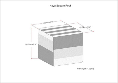 SIMPLIHOME Naya 16 Inch Boho Cube Pouf in Patterned Grey Melange Cotton, For the Living Room, Bedroom and Kids Room