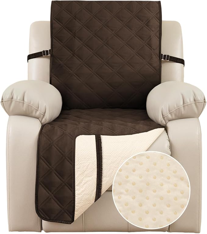 TOMORO Non-Slip Recliner Sofa Cover - 100% Waterproof Recliner Chair Slipcover Furniture Protector, Washable Couch Cover with Elastic Straps for Dog and Kids, Brown, 23 Inch Middle
