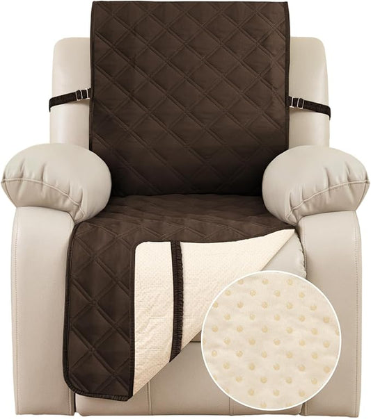 TOMORO Non-Slip Recliner Sofa Cover - 100% Waterproof Recliner Chair Slipcover Furniture Protector, Washable Couch Cover with Elastic Straps for Dog and Kids, Brown, 23 Inch Middle