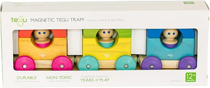 12 Piece Tegu Magnetic Tram Building Block Set, Rainbow
