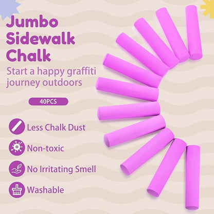 Fulmoon 40 Pcs Jumbo Sidewalk Chalk for Kids Outdoor Art Non Toxic Large Washable Street Chalk for Adults Drawing Painting Graffiti Classroom(Rose Red,Round Style)