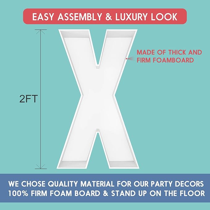 2FT Letter X Mosaic Balloon Frame Letter DIY Fillable Letters Kit for Birthday Party Wedding Backdrop Decor