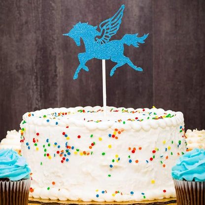 Restaurantware Top Cake 6 X 4.3 Inch Cake Toppers 10 Sturdy Cake Topper Inserts - Unicorn Design With Glitter Detail Blue Paper Cake Decoration For Birthdays Baby Showers And Weddings