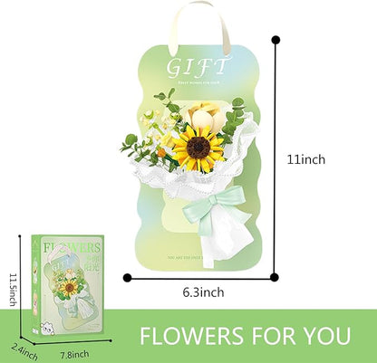 Bouquet Building Sets - Household Decorative Flower Building Block Toys - Artificial Plant Set Gift for Valentine's Day Mother's Day Birthday for Her and Him(Sunflower)
